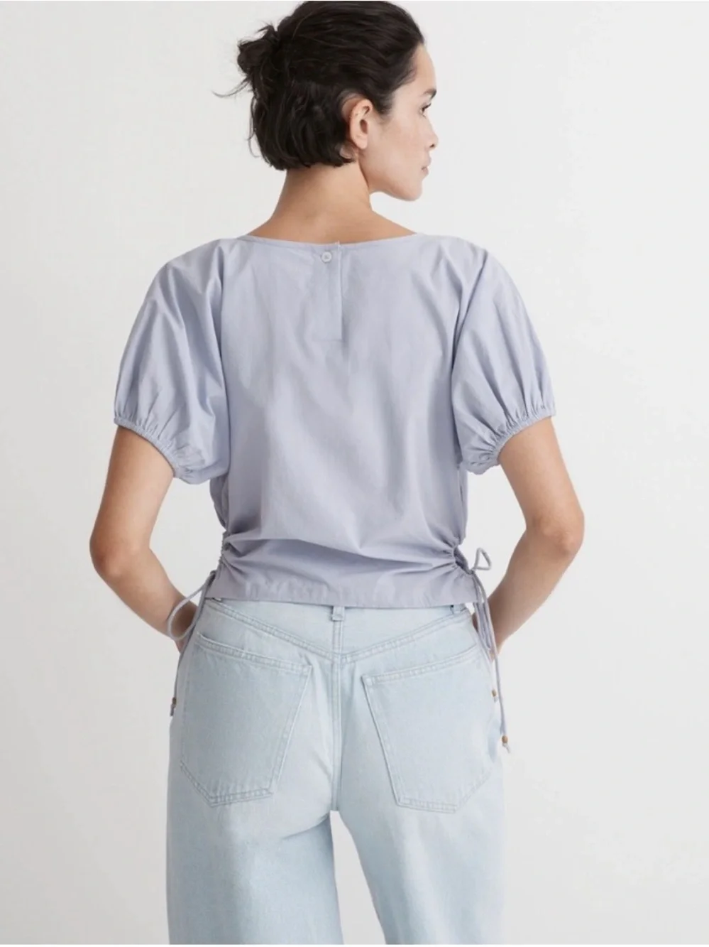 Madewell Light Lavender Short-Sleeve Poplin Top with Side Tie Cutout